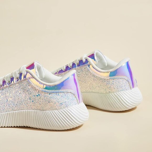 LUCKY STEP Women Glitter Shoes Sparkly Lightweight Metallic Sequins Tennis Shoes - Picture 4 of 9